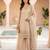 Beige silk blend embroidered palazzo set
