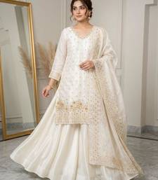 Off-white silk blend embroidered palazzo set