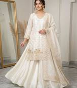 Off-white silk blend embroidered palazzo set
