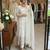 White silk blend embroidered flared gown set