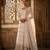 White silk blend embroidered flared gown set