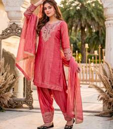 Pink silk blend embroidered palazzo set