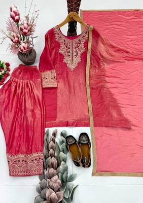 Pink silk blend embroidered palazzo set 4