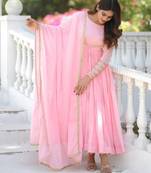 Pink silk blend embroidered anarkali set