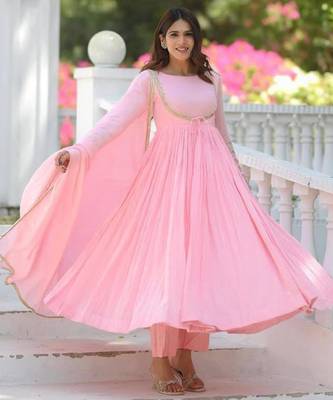 Pink silk blend embroidered anarkali set 2