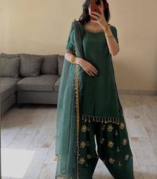 Green silk blend embroidered farshi salwar set