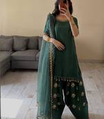 Green silk blend embroidered farshi salwar set