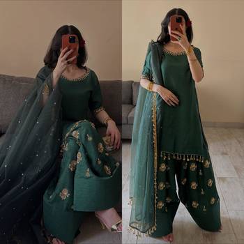 Green silk blend embroidered farshi salwar set 2