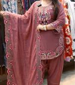 Dark-pink georgette embroidered farshi salwar set
