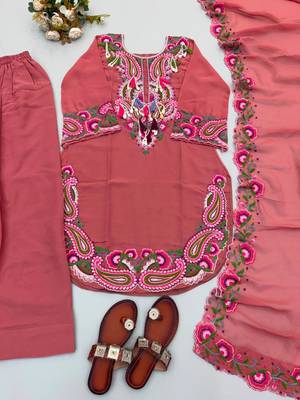 Dark-pink georgette embroidered farshi salwar set 2