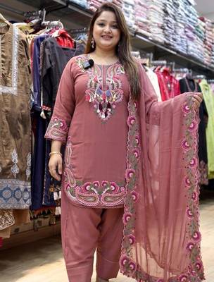Dark-pink georgette embroidered farshi salwar set 3
