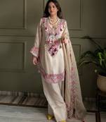 Off-white georgette embroidered farshi salwar set