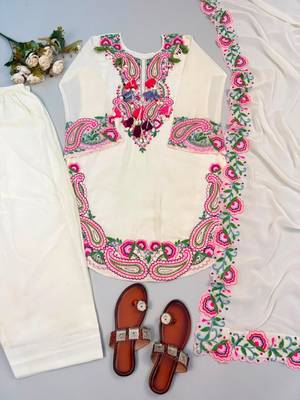 Off-white georgette embroidered farshi salwar set 2