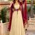 Beige crepe embroidered flared gown set
