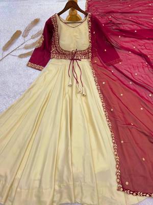 Beige crepe embroidered flared gown set 3