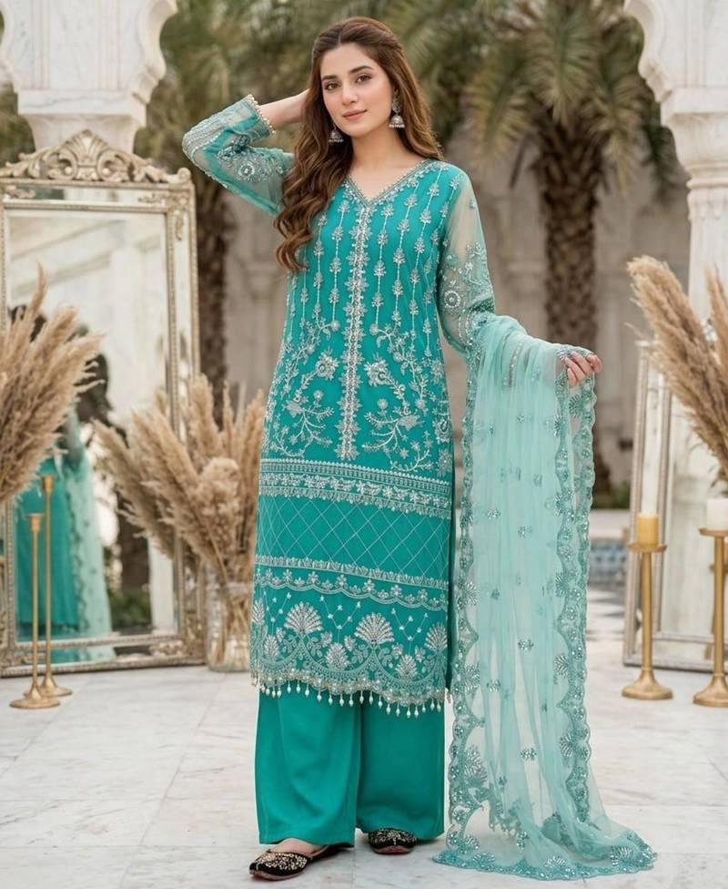 Blue net sequins palazzo set