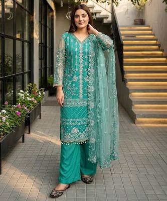 Blue net sequins palazzo set 2