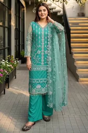 Blue net sequins palazzo set