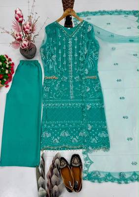 Blue net sequins palazzo set 3