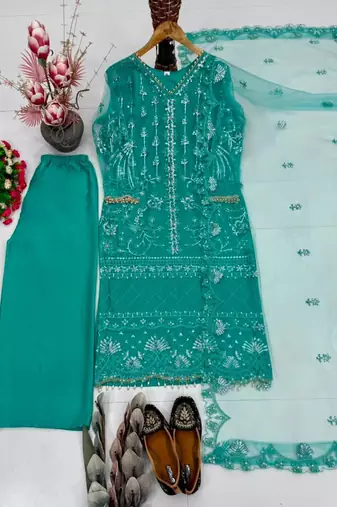 Blue net sequins palazzo set
