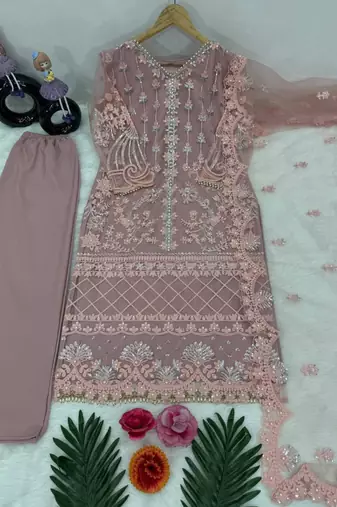 Peach net sequins palazzo set