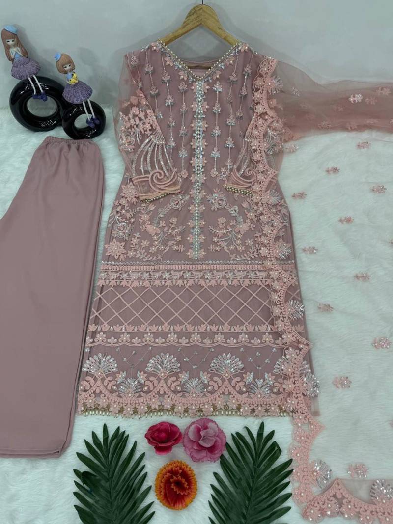 Peach net sequins palazzo set