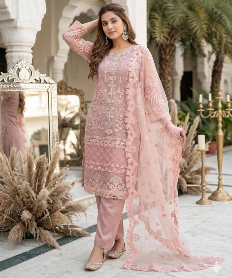 Peach net sequins palazzo set