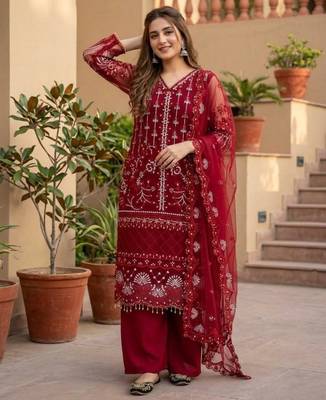 Red net sequins palazzo set 1