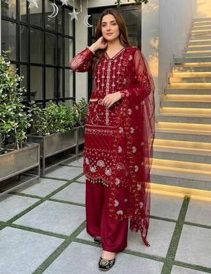 Red net sequins palazzo set 2