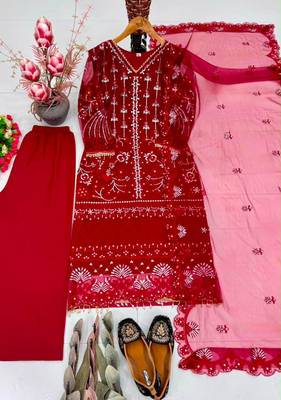Red net sequins palazzo set 3