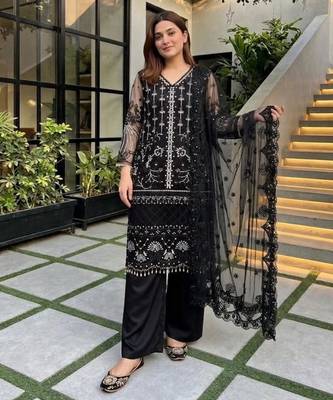 Black net sequins palazzo set 1