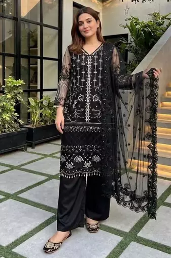Black net sequins palazzo set