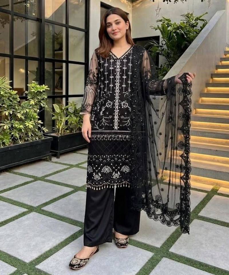 Black net sequins palazzo set