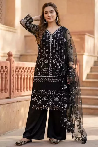 Black net sequins palazzo set