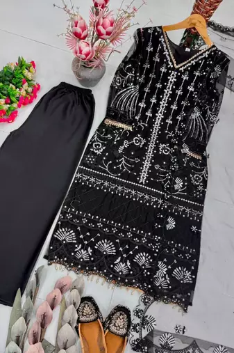 Black net sequins palazzo set