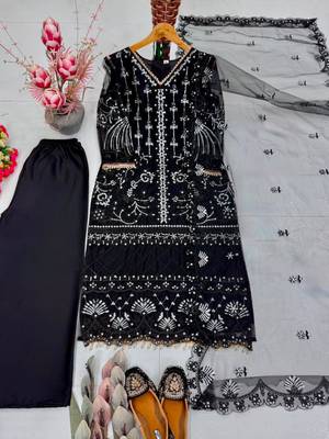 Black net sequins palazzo set 4