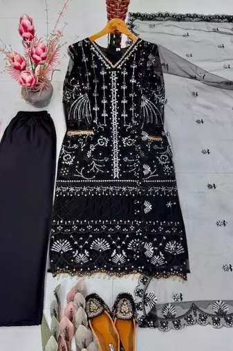 Black net sequins palazzo set