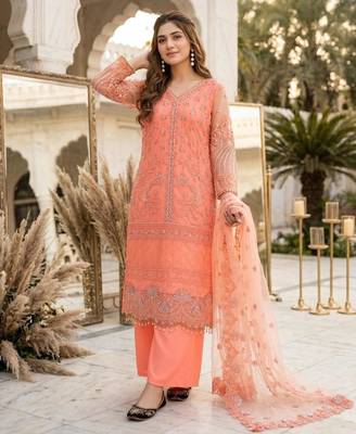 Orange net sequins palazzo set 1