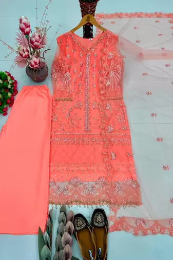 Orange net sequins palazzo set