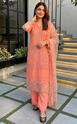 Orange net sequins palazzo set 4