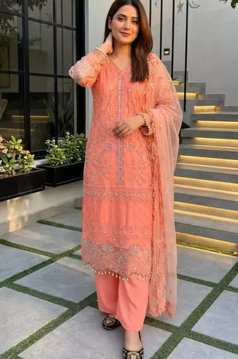 Orange net sequins palazzo set