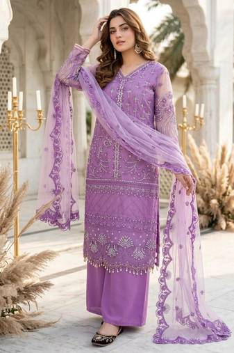 Purple net sequins palazzo set