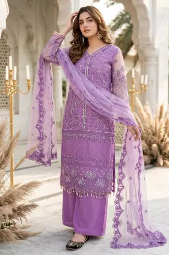 Purple net sequins palazzo set