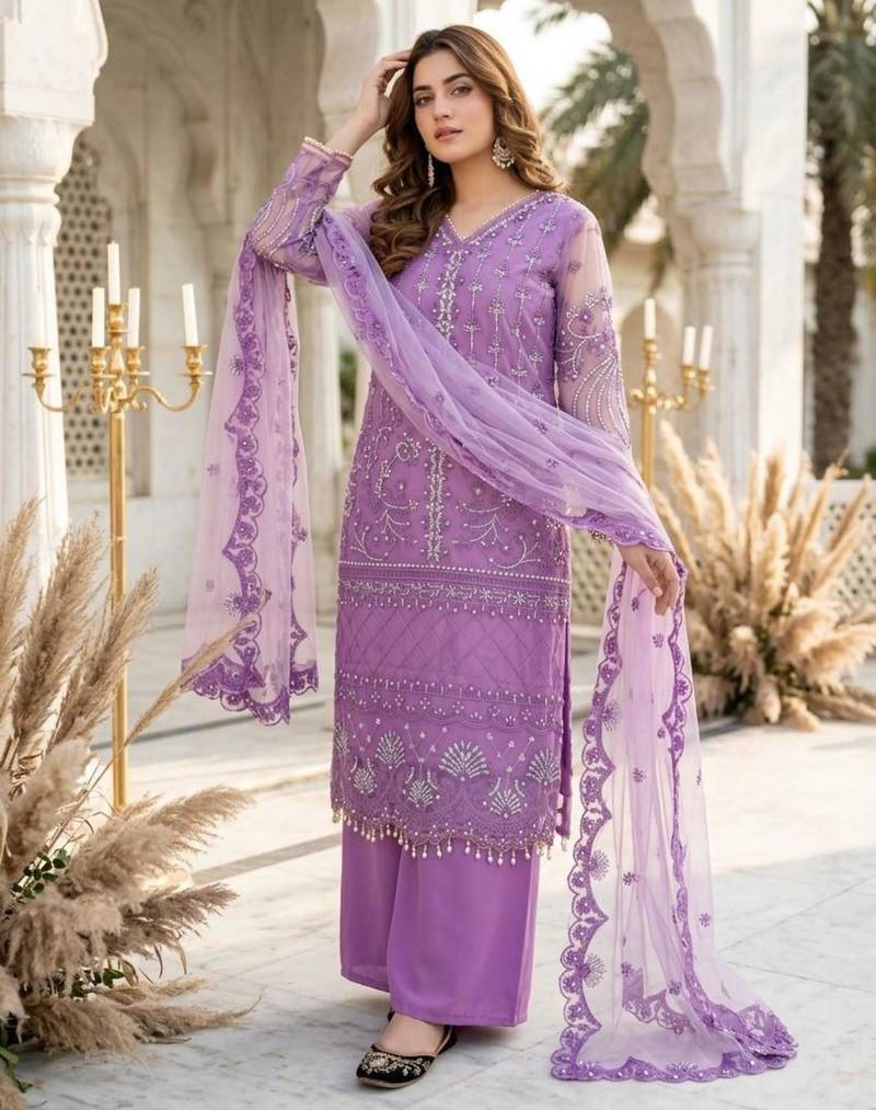 Purple net sequins palazzo set
