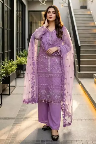 Purple net sequins palazzo set