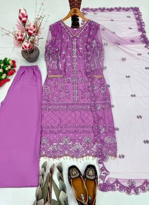 Purple net sequins palazzo set 3