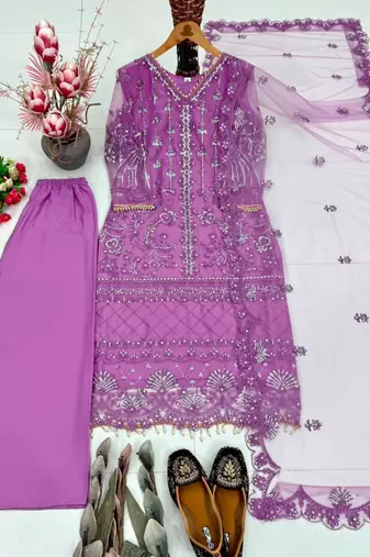Purple net sequins palazzo set