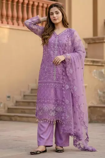 Purple net sequins palazzo set