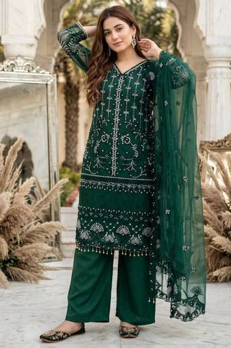 Dark-green net sequins palazzo set