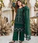 Dark-green net sequins palazzo set